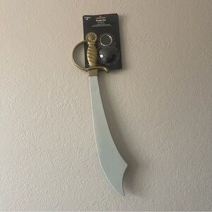 Pirate Costume Set, Unisex Gold Grey Cutlass, Eyepatch & Earring NWT Sealed